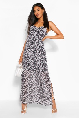 boohoo Plunge Back Strappy Ditsy Floral Maxi Dress