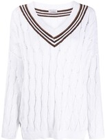 Thumbnail for your product : Brunello Cucinelli V-neck cable knit cricket sweater