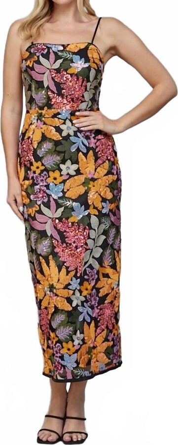 Fate Floral Sequin Embroidered Midi Dress In Black Multi