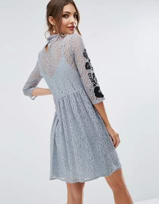 ASOS Embroidered Lace Mini Skater Dress