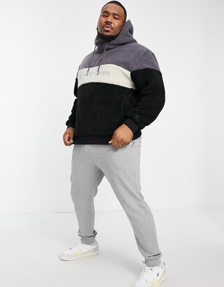 Calvin Klein Jeans Big & Tall sherpa color block hoodie in black/gray -  ShopStyle