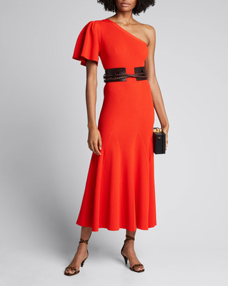 Carolina Herrera One-Shoulder Flutter Sleeve Knit Dress