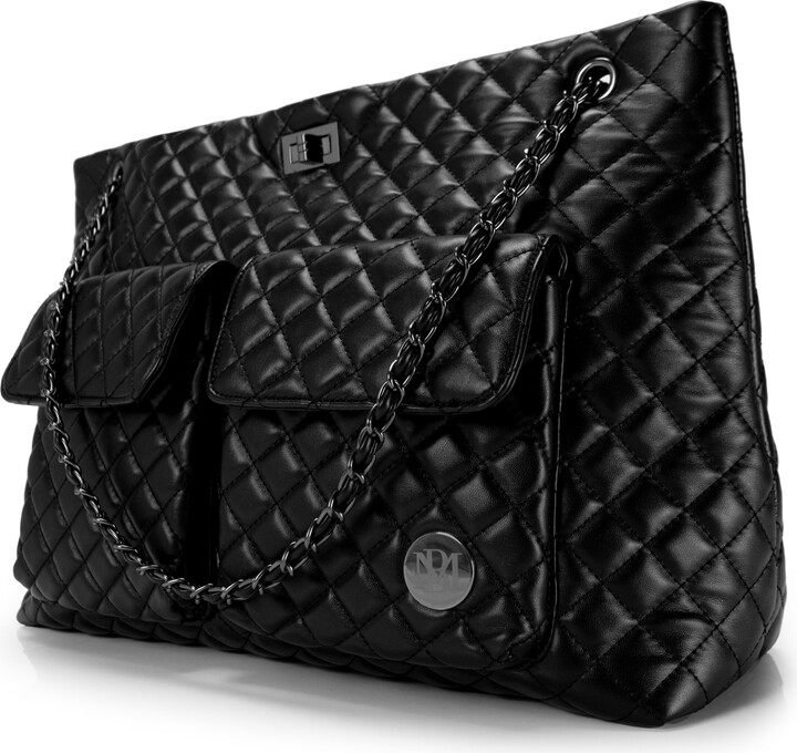 Badgley Mischka Diana Vegan Leather Tote Weekender Women’s Travel Bag (Black)