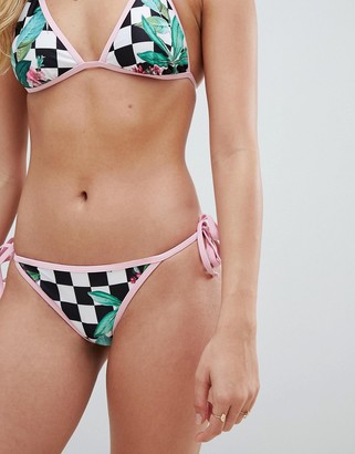 Luxe Palm tie side bikini bottoms in checkerboard print mix