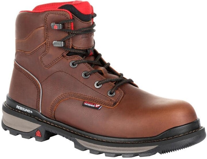 Rocky Men's Rams Horn Waterproof 6 in. Lace Up Work Boots - Composite Toe - Dark Brown Size 13 W