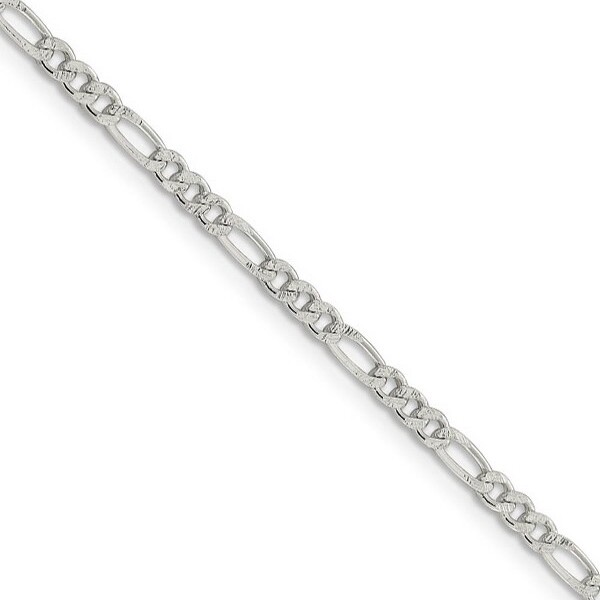 Black Bow Jewelry Co. BlackBowJewelry3mmSterlingSilverSolidPaveFlatFigaroChainNecklace26Inch