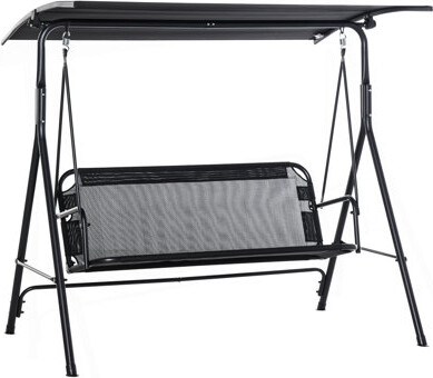 Patio Swing Chair With Canopy, Seats 2 Adults Loveseat Bench With Adjustable Tilt Canopy, Armrests, A-Frame Steel, Breathable Mesh For Backyard, Garde