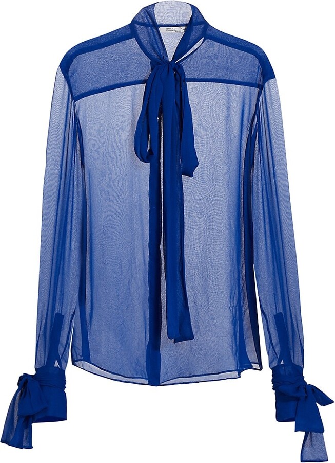 LaQuan Smith SemiSheer TieNeck Blouse ShopStyle