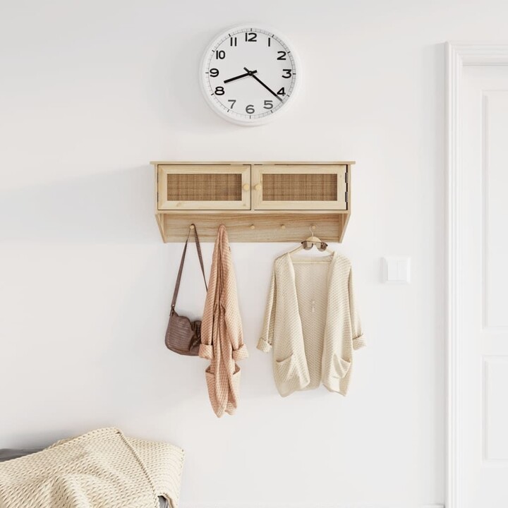 Howcool Wallmounted Coat Rack Brown Engineered Wood and Natural Rattan