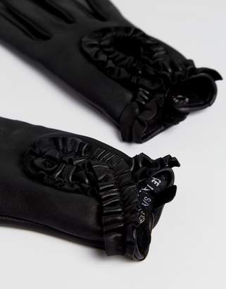 Alice Hannah real leather ruffle gloves