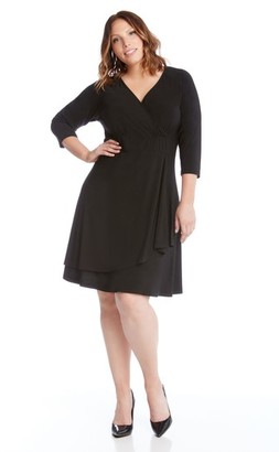 Karen Kane Plus Size Women's Jersey Cascade Faux Wrap Dress