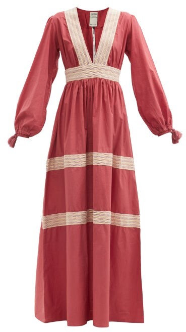 ESCVDO Oli Tiered Cotton-poplin Maxi Dress - Dark Pink - ShopStyle