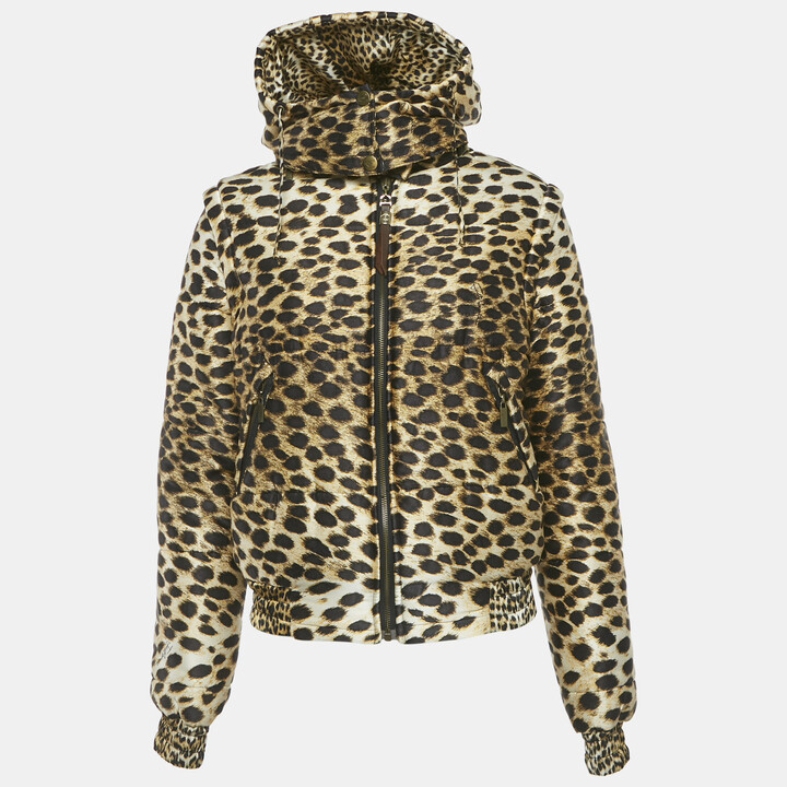 Just Cavalli Brown Animal Printed Silk Puffer jacket M