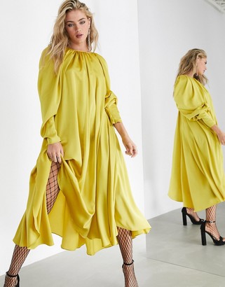 ASOS EDITION satin midi dress with low back and tie in mustard