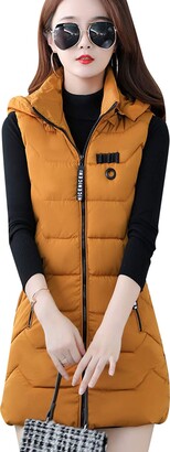 TYQQU Ladies Fitting Gilet Hooded Jacket Windproof Long Quilted Sleeveless Jacket with Pockets Pure Red L