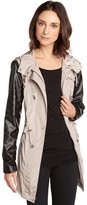 Thumbnail for your product : Betsey Johnson khaki hooded laser cut faux leather sleeve parka