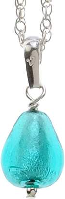 Murano Amanti Venezia Sterling Silver Teal Peardrop Pendant with Chain of Length 40-46 cm