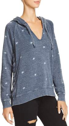 Vintage Havana Lace-Up Star Print Hooded Sweatshirt