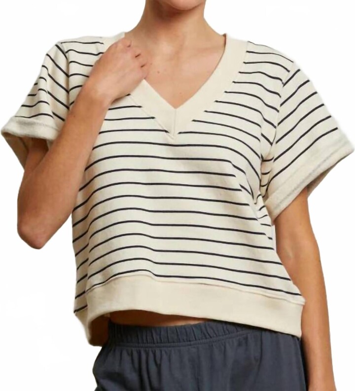 PERFECTWHITETEE Briggs Short Sleeve Sweatshirt In Natural Night Stripe