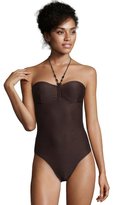 Thumbnail for your product : Shoshanna chocolate stretch 'Melbourne' beaded tassel one piece