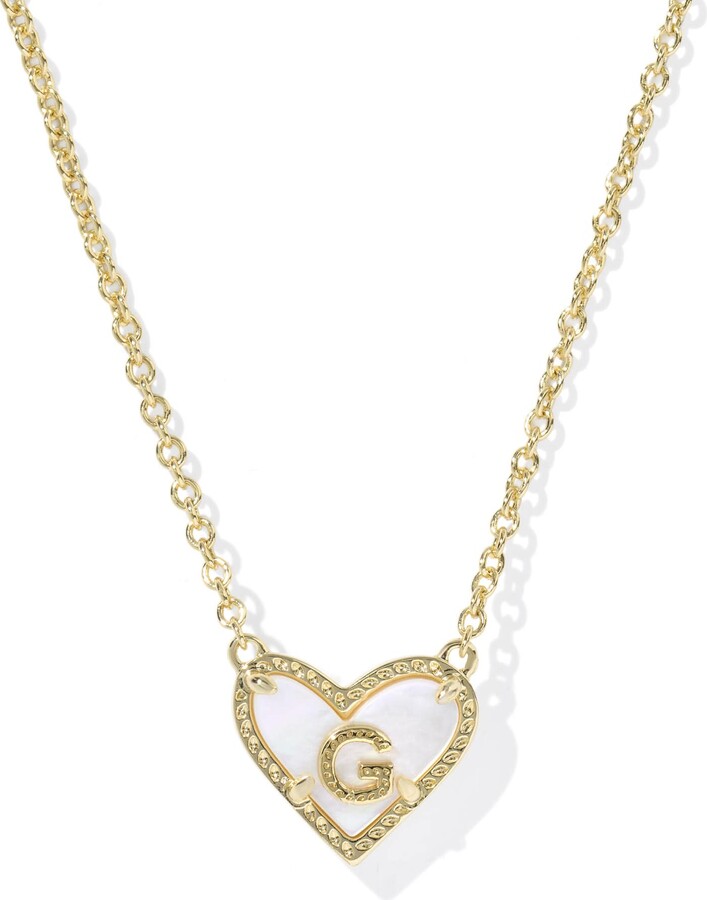 Kendra Scott Ari Heart Letter G Gold Short Pendant Necklace | Mother Of Pearl