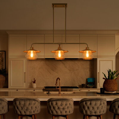 42.13 In. 3-Light Modern Gold Linear Pendant Light With Clear Glass Shades For Kitchen Island