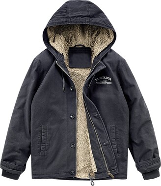 Azzz Mens Fur Lined Padded Lumberjack Fleece Sherpa Jackets Hooded Coat  Full Zip Long Sleeve Drawstring Thicken Wool Hoody Tops Plush Casual Loose  Oversized Winter Warm Coat Baggy Outwear with Pockets -