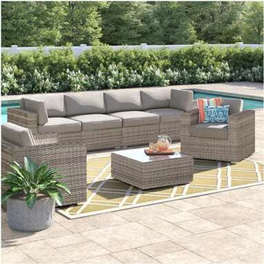 Rosecliff Heights Fully Assembled 6-Seater Patio Wicker Sofa Set With Coffee Table