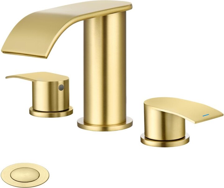GAGALIFE 8 in. Widespread Double Handle Waterfall Spout Bathroom Vessel Sink Faucet with Pop Up Drain in Brushed Gold