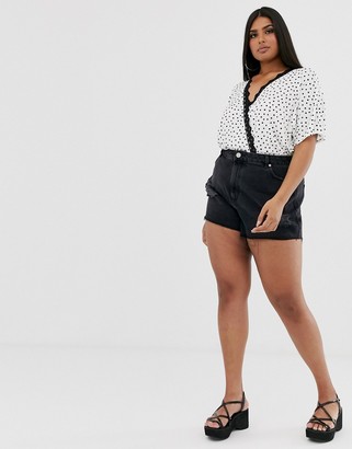 ASOS DESIGN Curve angel sleeve wrap body in polka dot with lace trim