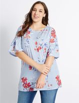 Thumbnail for your product : Marks and Spencer PLUS Floral Print Frill Sleeve T-Shirt