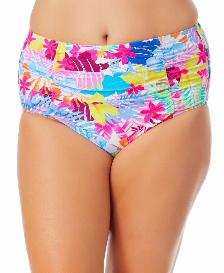 Kechika Tropical Print Womens Cute Swimwear Ruched Hip Bikini Bottoms 14,16 