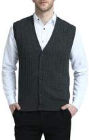 Thumbnail for your product : Kallspin Relaxed Fit Mens V-Neck Cable Knit Cashmere Sweater Vest with Front Button (, XXL)