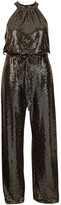 Thumbnail for your product : boohoo Plus Metallic Sequin Wide Leg Belted Jumpsuit