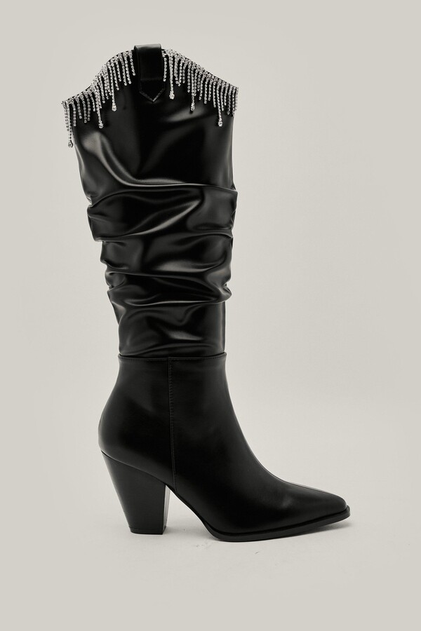 womens black leather slouch boots