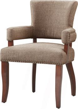 Red Barrel Studio Arm Dining Chair With Solid Wood Frame And Brass Nail Head Detailing