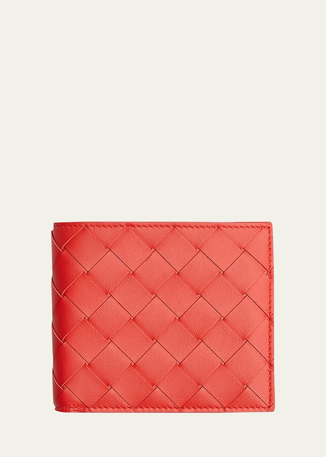 Mens Accessories Wallets and cardholders Bottega Veneta Maxi Intrecciato Leather Bifold Wallet in Red for Men 