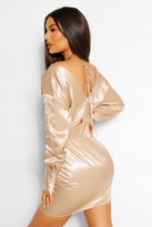 Thumbnail for your product : boohoo Hammered Satin Off The Shoulder Mini Dress