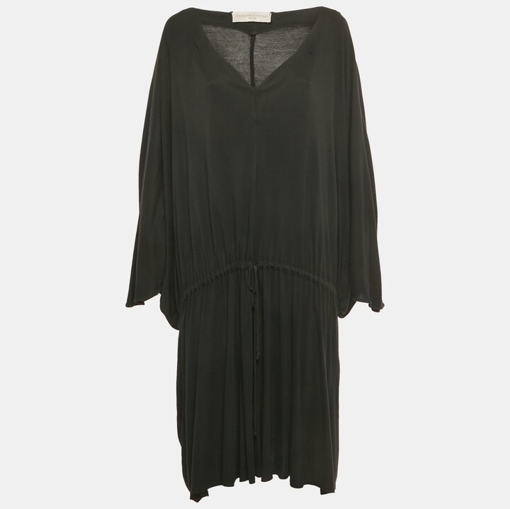 Pre-Owned Stella Mccartney Women's Black Jersey Plunge Neck Drawstring Midi Dress