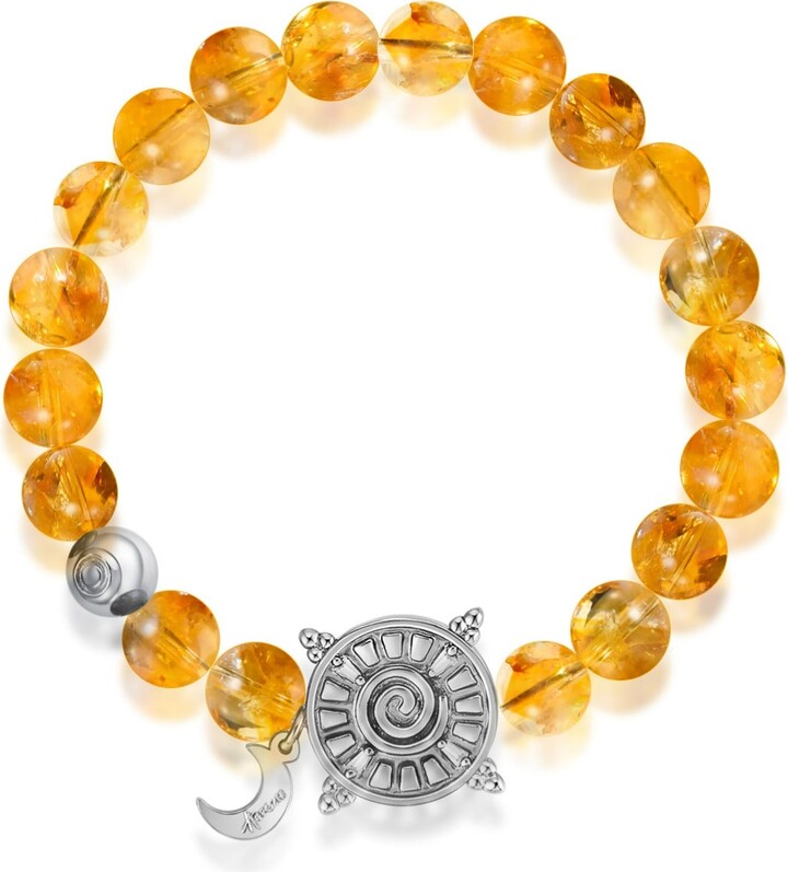 Aurozia Silver / Yellow Three Charms Solar Meridian Whitegold Plated Sundial And The Sun Crystal Citrine Beaded Bracelet