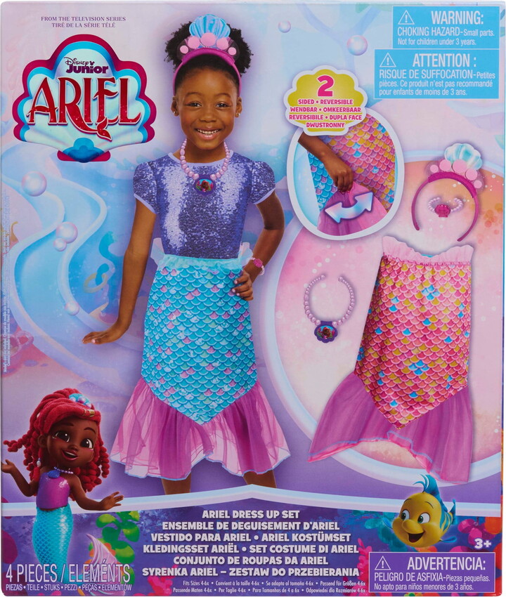 Disney Junior Ariel 2-in-1 Dress Up Set for Pretend Play, Sizes 4-6X, 4-pieces, Mermaid, Kids Toys for Ages 3 Up
