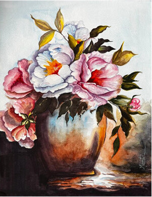 Beautiful Flowers In Vase Painting | Watercolor On Canson Sheet | By Mamta Saxena