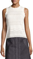 Thumbnail for your product : Derek Lam 10 Crosby Sleeveless Pointelle Crewneck Sweater, White