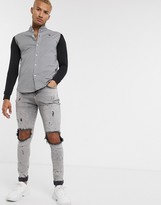 Thumbnail for your product : SikSilk houndstooth grandad collar shirt