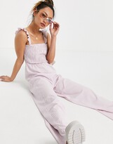 Thumbnail for your product : Urban Threads frill sleeve stripe jumpsuit in lilac