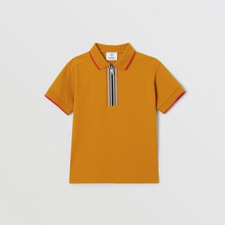 Burberry Childrens Icon Stripe Detail Cotton Zip-front Polo Shirt