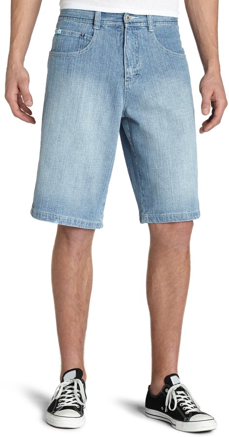 Southpole Men's Denim Shorts with Destructed Ripped and Repaired 