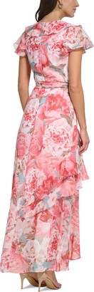 Eliza J Women's Floral-Print Chiffon Asymmetrical-Ruffled Faux-Wrap Maxi Dress