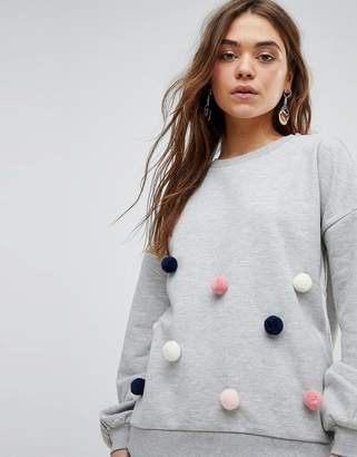 Only Sweatshirt With Pom Pom Detail