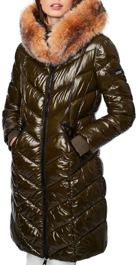 Bernardo Hooded Faux-Fur-Trim Shine Puffer Coat - ShopStyle